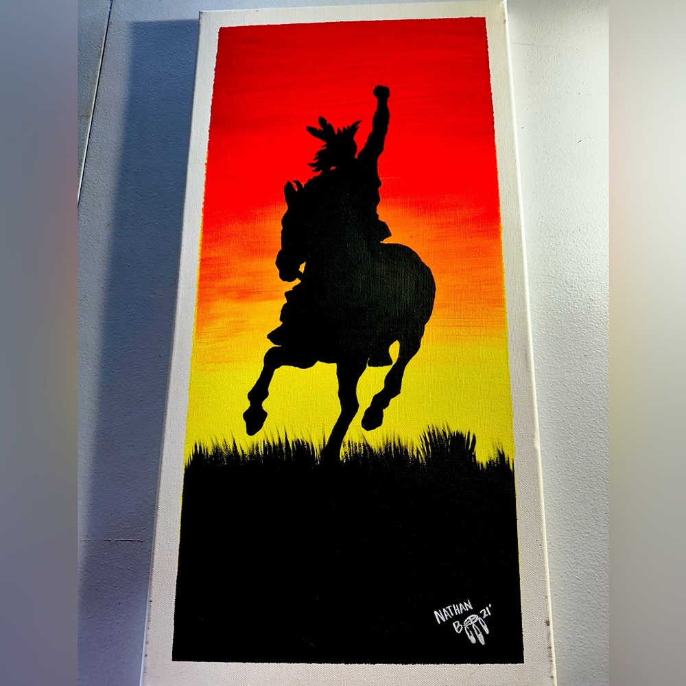 “Sunset Victory” 12”X24” Acrylic painting on canvas by Nathan Begay